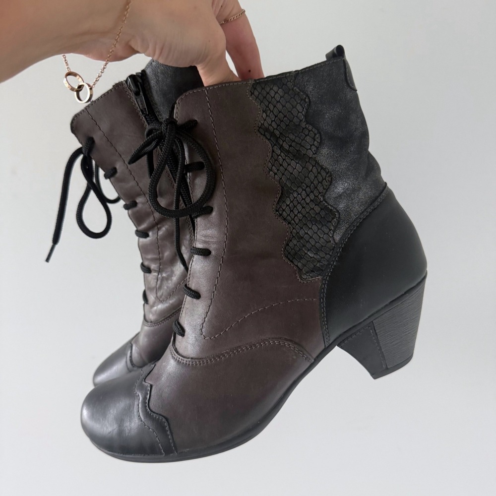 Remonte Booties Ankle Boots Lace Up Leather Victorian Steampunk Scalloped US 9